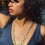 Carved Morganite (pink) & Fluorite tumbles (green) with fresh water pearls